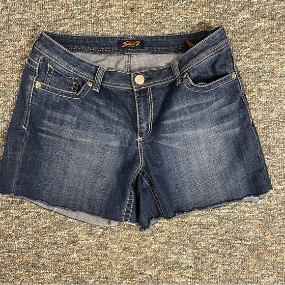 Seven7 Denim Blue Jean Shorts Sz 16 Cutoffs Waist 36 Inseam 6 Embroidered Pocket - Picture 6 of 6